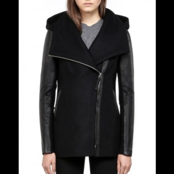 Mackage Odilia brown wool leather sleeves coat. Size XS - Picture 2 of 10